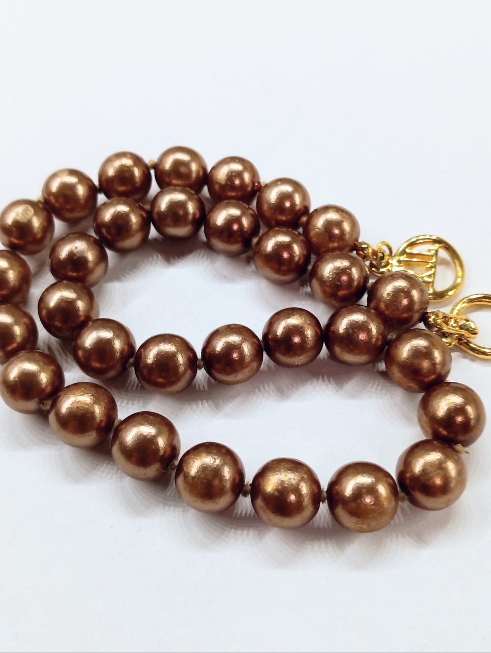 Vintage KJL Faux Chocolate Pearls Necklace Choker 15" - Picture 3 of 5